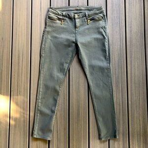 Michael Kors Light Green Jeans with Gold Button & Zipper Logo Accents Size 8
